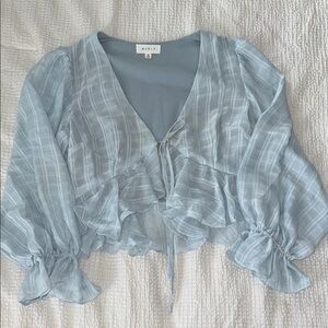 MARBLE Blue Flutter Sleeve Crop Blouse